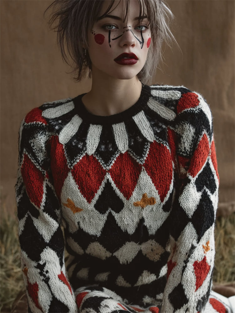 Vintage Clowness Pokers Inspired Colorblock Isle Sweater artswardrobe