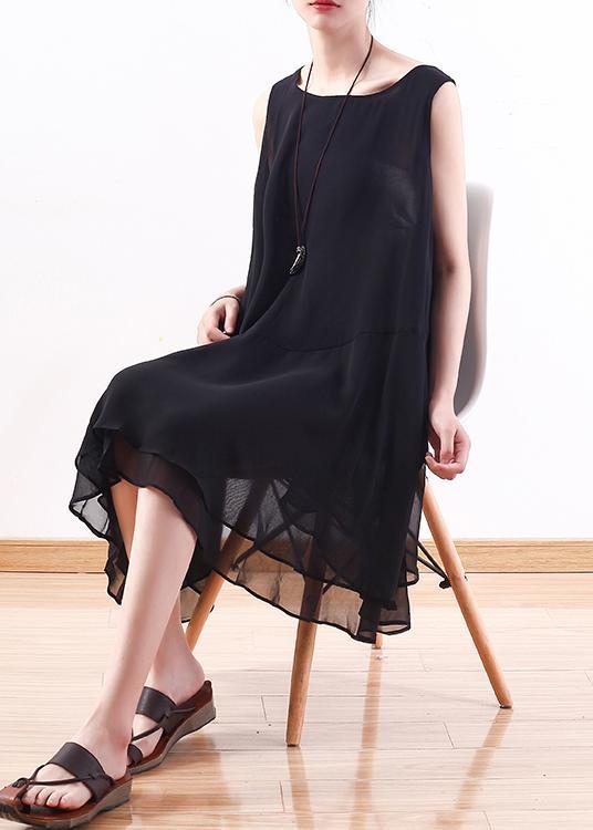 Italian Black Chiffon Outfit Korea Linen Sleeveless a Line Summer Dresses