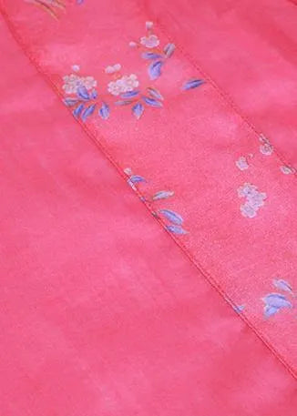 Natural V Neck Half Sleeve Linen Summerclothes for Pink Print Blouse