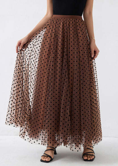 Italian Brown Print High Waist Tulle a Line Skirts