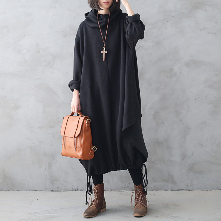 Retro Loose Autumn Winter Hooded Dress