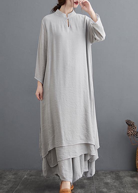 Gray Medium Length Dress Wide Leg Pants Two Piece Set