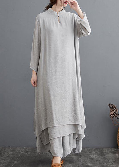 Gray Medium Length Dress Wide Leg Pants Two Piece Set