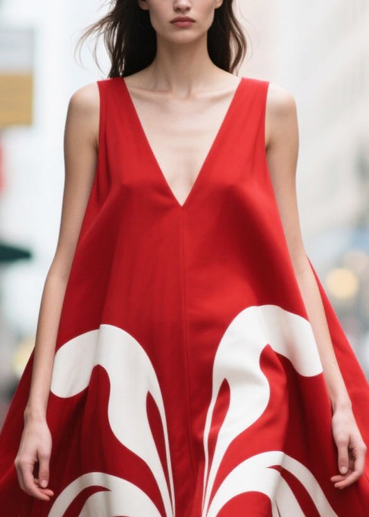 Red Oversized Print Chiffon Party Dress Summer