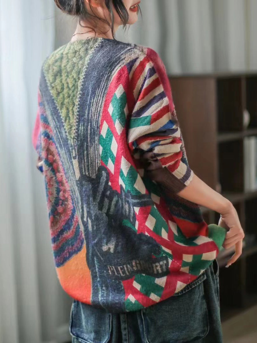 Print O-neck Long Sleeve Sweater