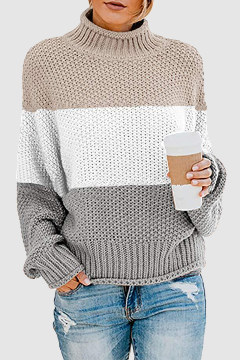 Patchwork Contrast Turtleneck Tops(7 Colors)