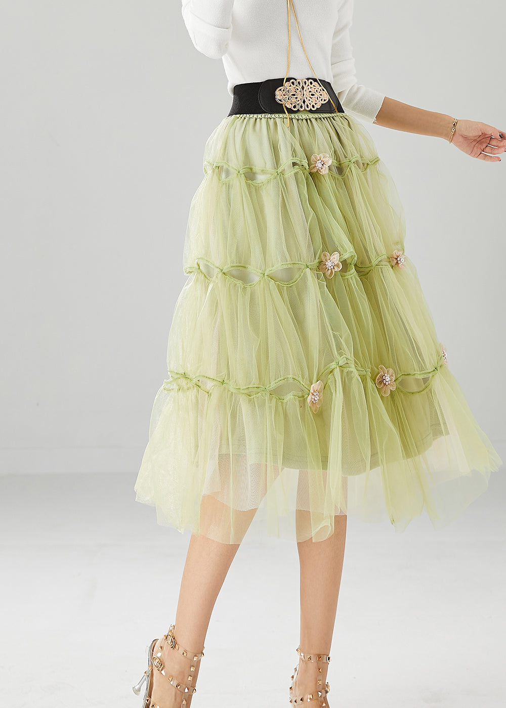 French Grass Green Tulle Skirt Summer
