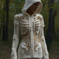 Halloween Skull Sequin Art Knit Zipper Hooded Sweater artswardrobe