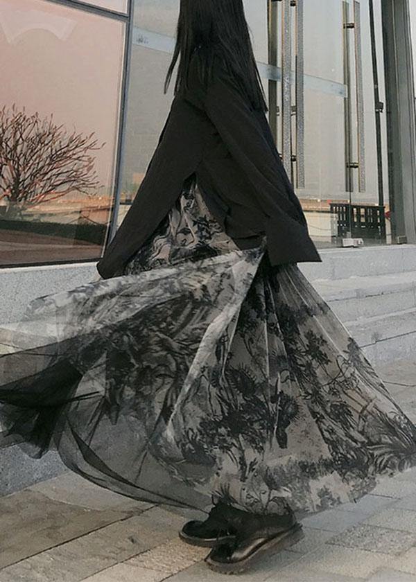 Print Tulle Pleated Summer a Line Skirts