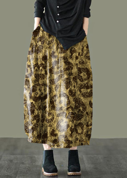 Brown Leopard Print Retro Print a Line Pockets Fall Skirts