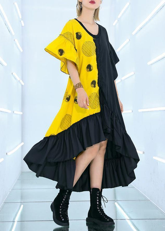 Diy Black Asymmetric Cotton Quilting Dresses Patchwork Traveling Summer Dresses