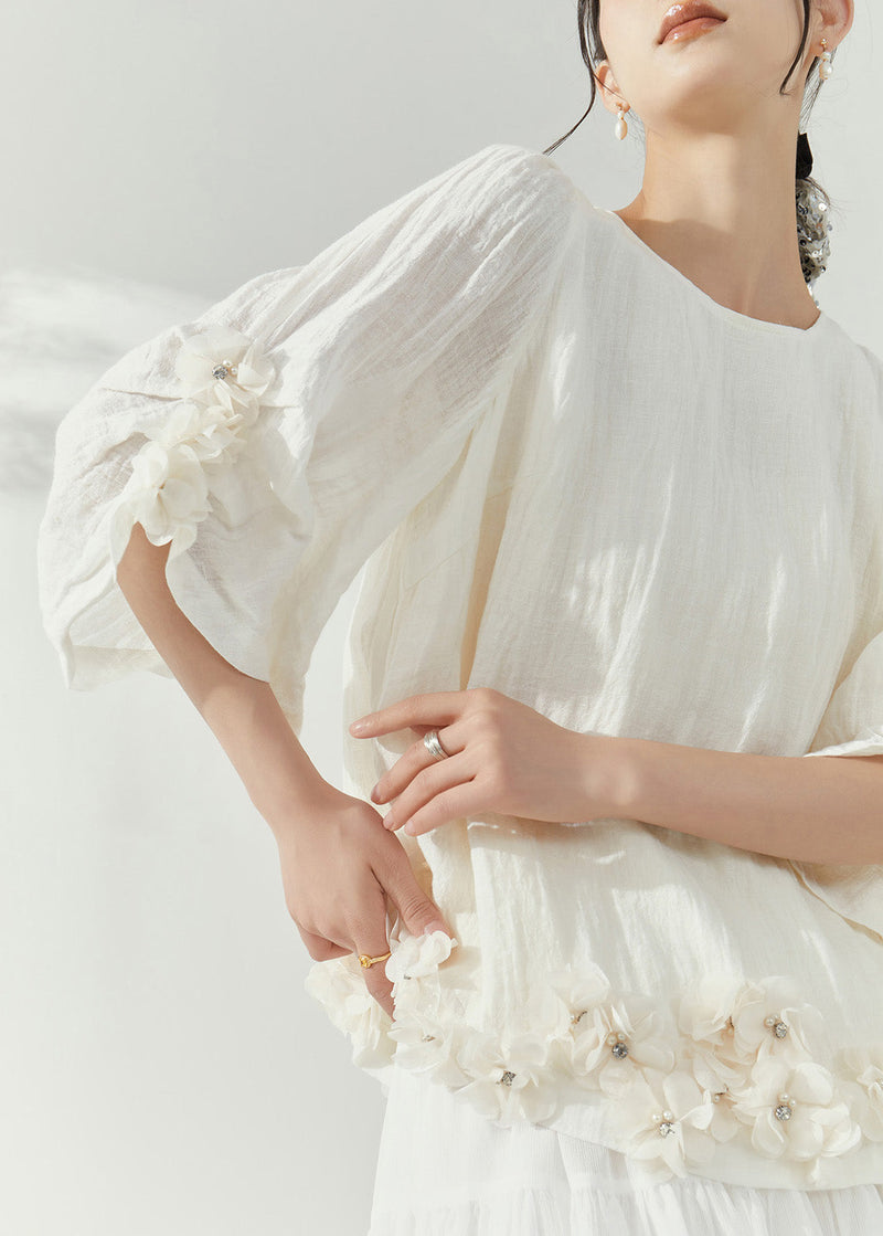 Organic White O-neck Rivet Top Summer