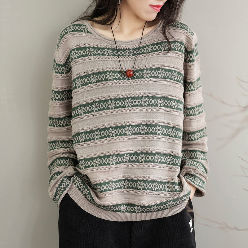 Autumn Stripe Knitted Elastic Sweater