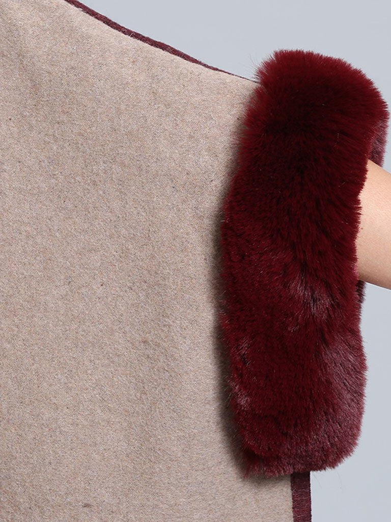 Poncho Cape Faux Fur Hooded Plaid Cape Coat