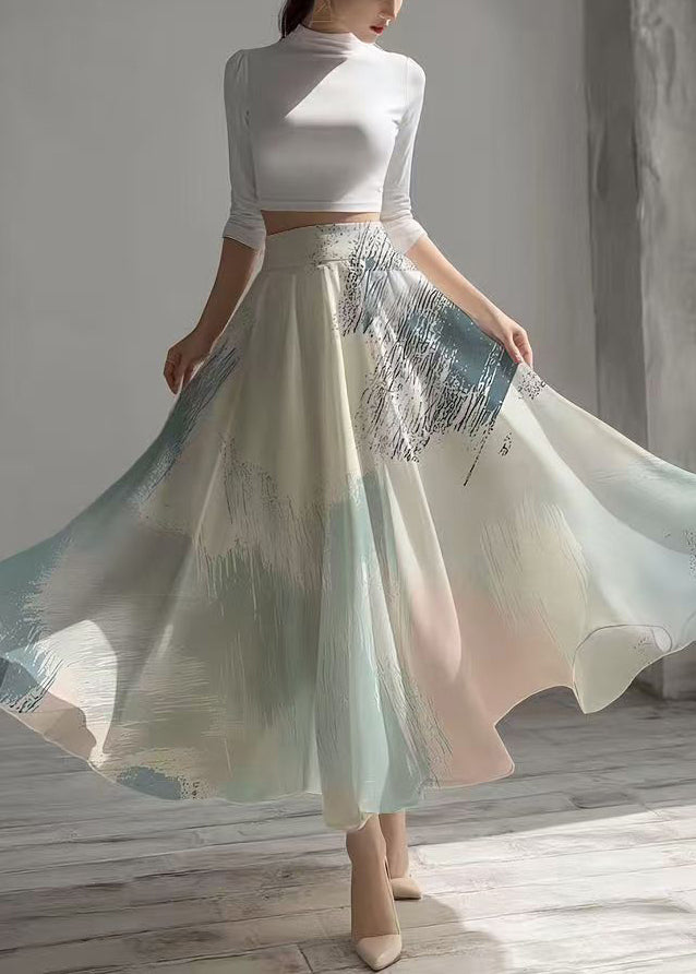 Beige Print Exra Large Hem Chiffon Skirts Summer