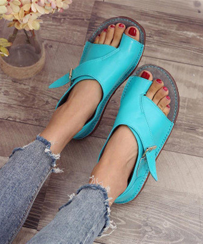 Orange Cowhide Splicing Leather Flat Sandals