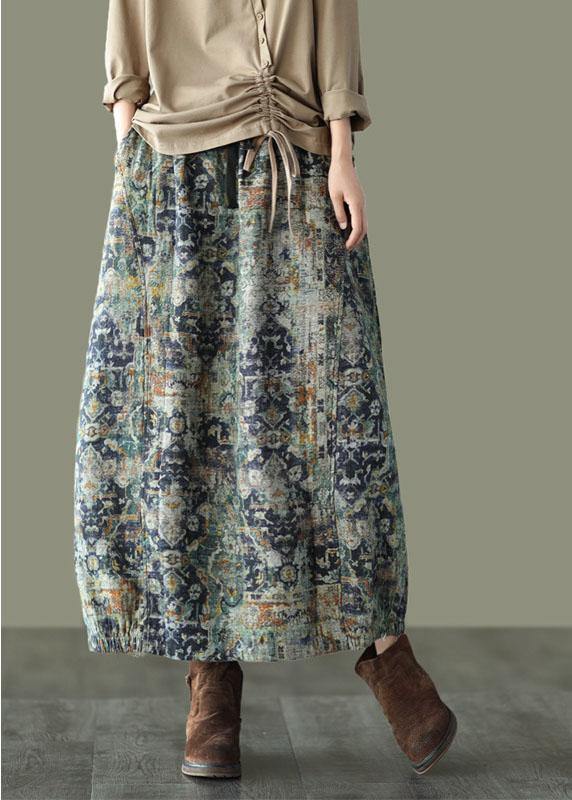 Grey Purple Retro Print a Line Pockets Fall Skirts