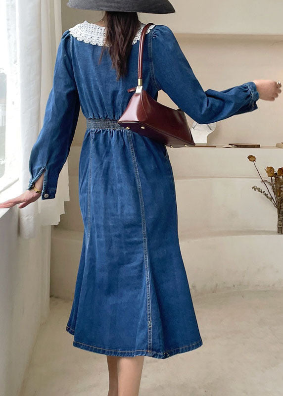 Dark Blue Slim Fit Button Denim Dress