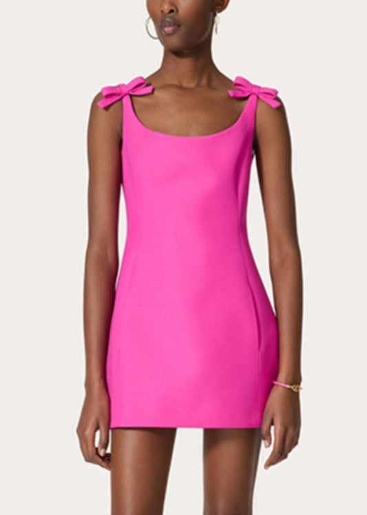 New Rose Bow Pockets Cotton Mini Dress Sleeveless