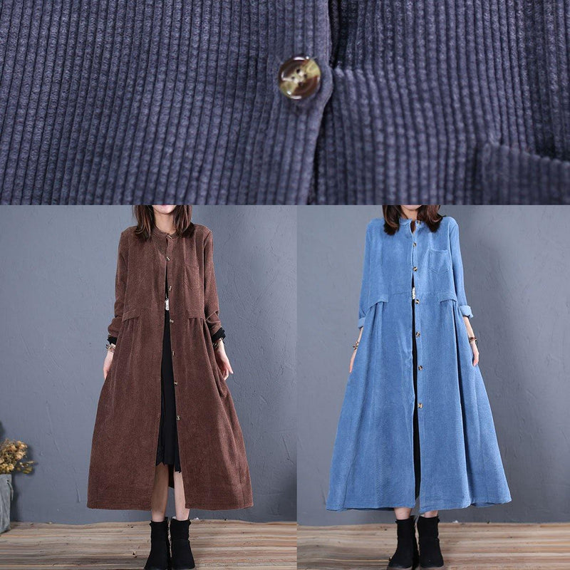Loose Fitting Coats Fall Coats Chocolate O Neck Pockets Outwear