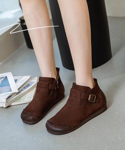 Splicing Brown Ankle Boots Buckle Strap Boots