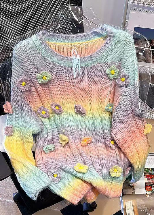 Orange Gradient Color Hollow Out Knit Sweaters Spring