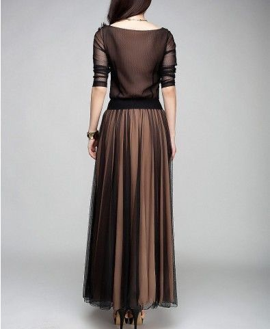 Plain Boat Neck Flowy Hem Maxi Dress