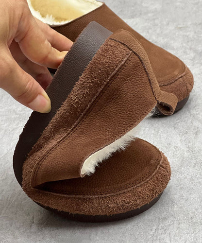 Chocolate Flats Cowhide Leather Fuzzy Wool Lined Flats