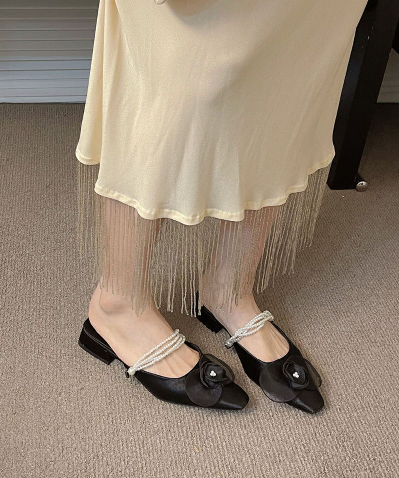 French Apricot Pearl Satin Slide Sandals