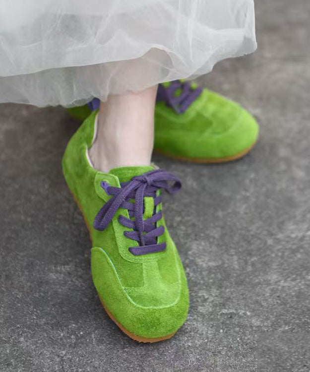 Splicing Flat Feet Shoes Green Suede Lace Up