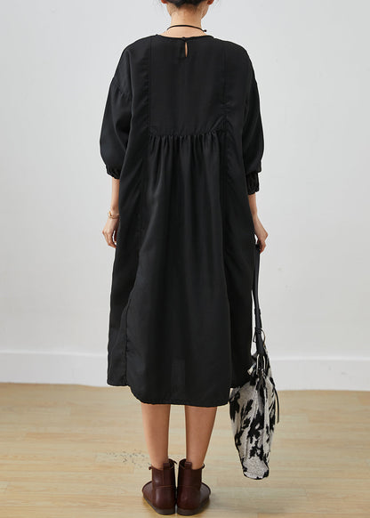 Black Oversized Wrinkled Cotton Long Dress Spring