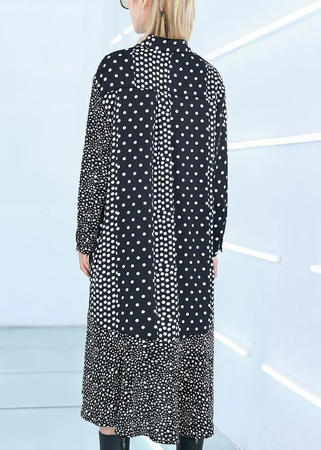 Black Dotted Cotton Patchwork Shift Summer Dress