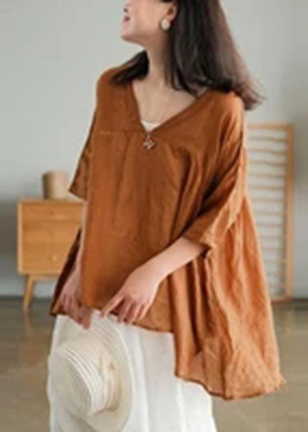 Ramie Lace-up Pure Color Irregular T-shirt