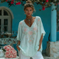 Women's Vintage Bohemian Floral Embroidered Casual V-neck T-shirt elevenforest