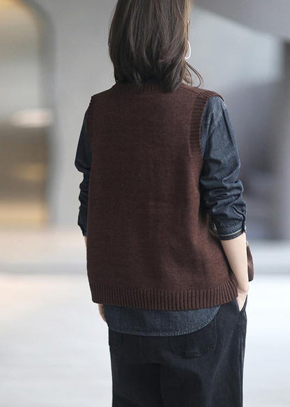 Comfy Chocolate Knit Blouse V Neck Sleeveless Knit Tops