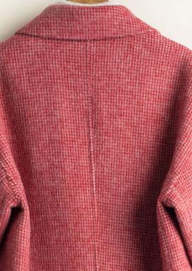 French Notched Pockets Tunic Coat Rose Plaid Daily Outwear