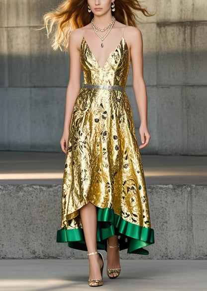 Golden Jacquard Exra Large Hem Cami Dresses Summer