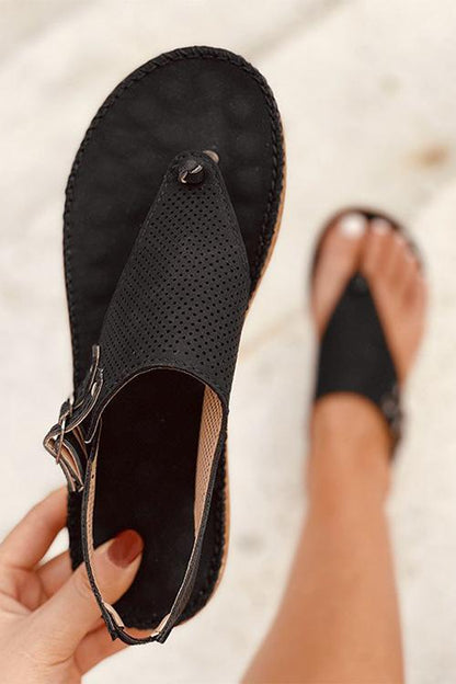 T-strap Perforated Sandals