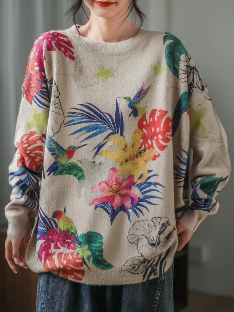 Long Sleeve Print Loose Sweater
