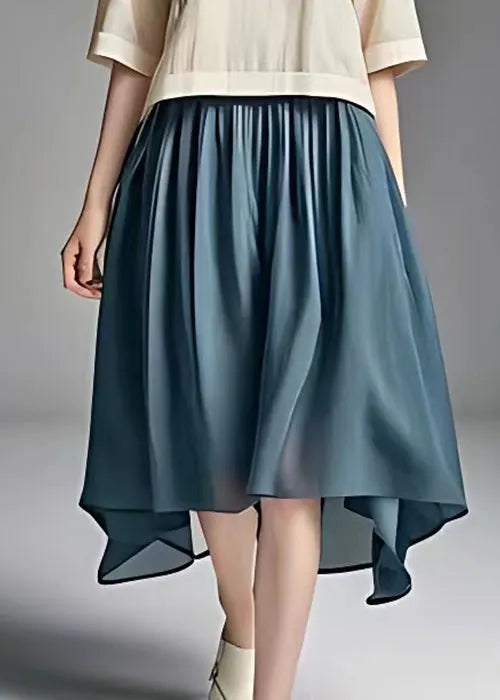 New Beige Tops and Blue Skirts Cotton Two Piece Set Half Sleeve