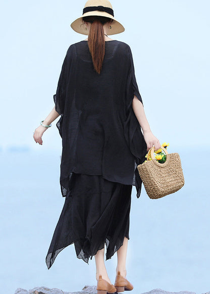 Black Asymmetrical Design Cotton Skirts Summer