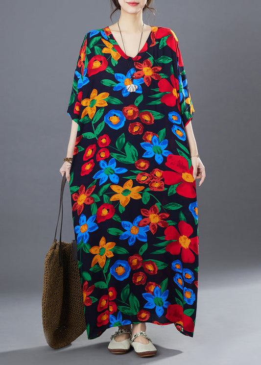 Black Oversized Print Cotton Long Dress Summer