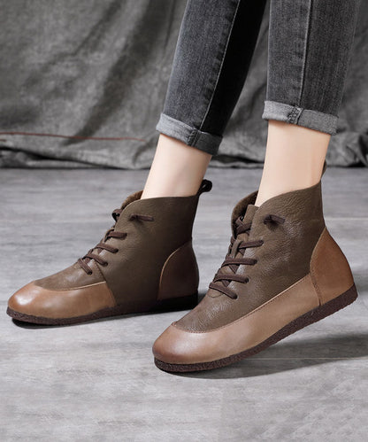 Grey Boots Cowhide Leather Art Splicing Boots