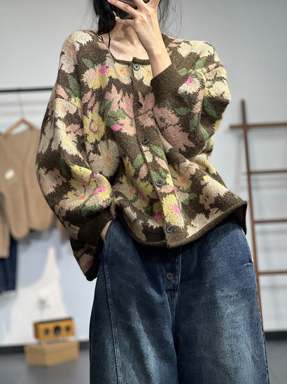 Warm Single-breasted Sweater in Jacquard Knit