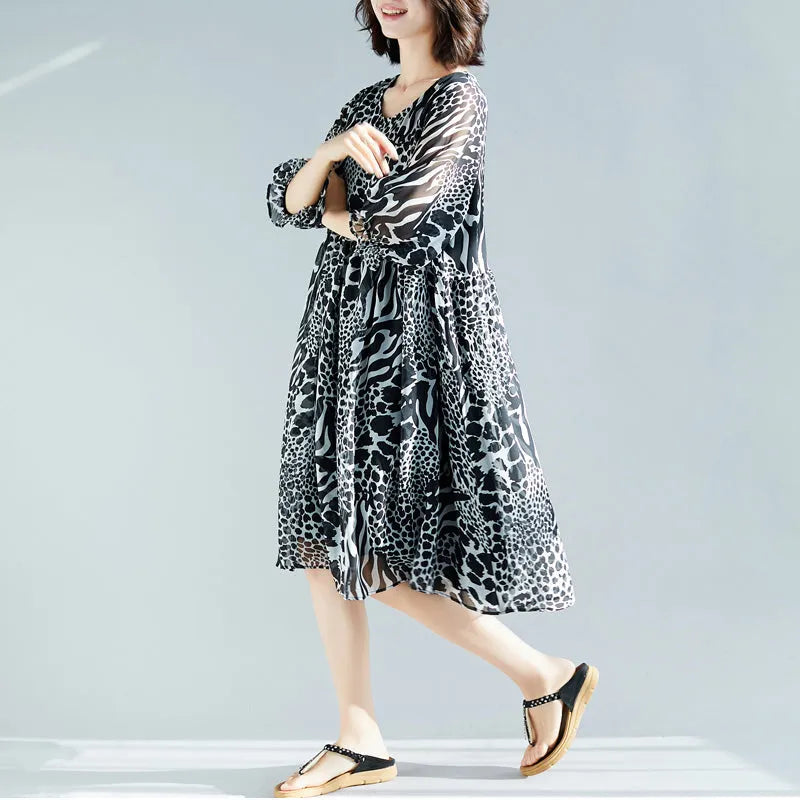 Classy Prints Chiffon Long Shirts Design O Neck Dresses Cotton Summer Dresses
