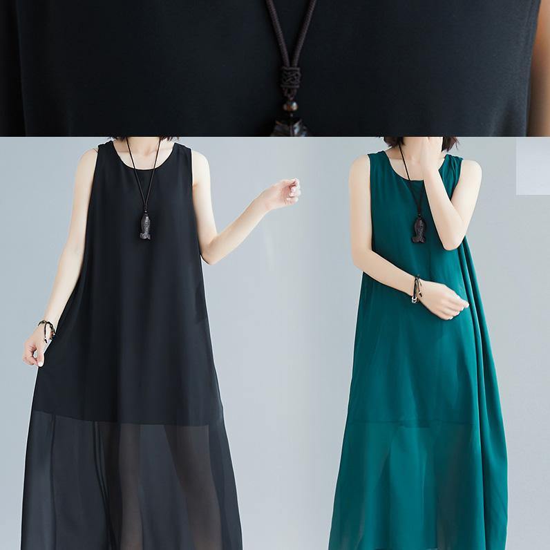 Classy Black Cotton Long Shirts Sleeveless Cotton Summer Dress