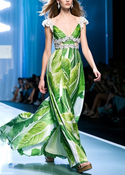 Chinese Cabbage Print Chiffon Vestidos Dress Summer