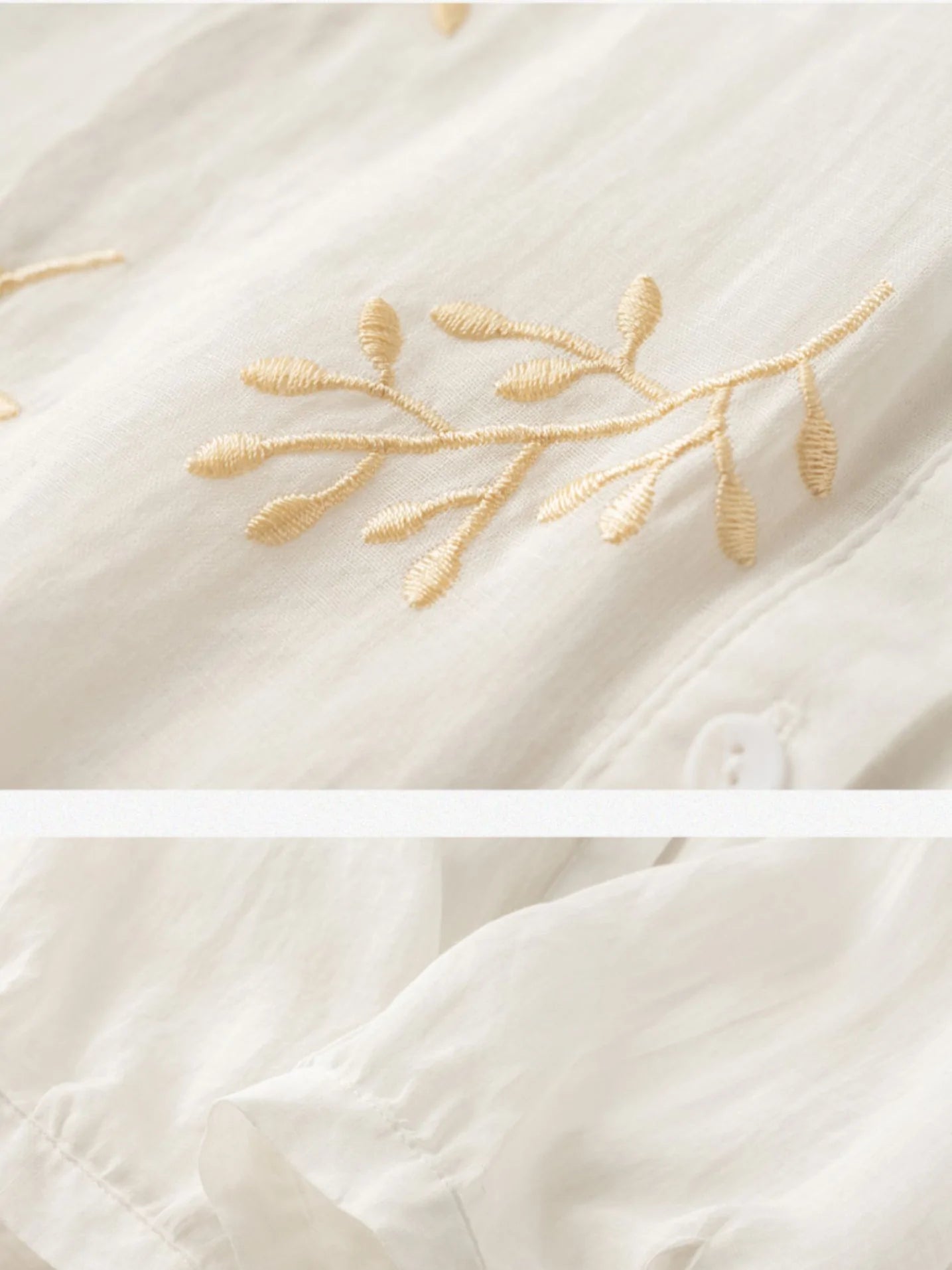 Embroidered 3/4 Sleeve Linen Shirt Top With a Patch Pocket