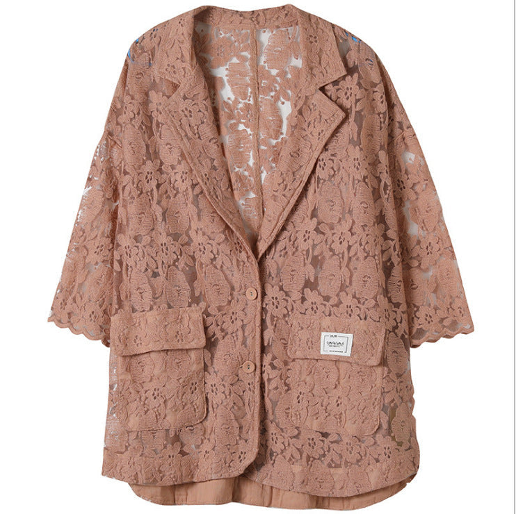 Loose Lace Embroidered Suit Collar Slim Coat