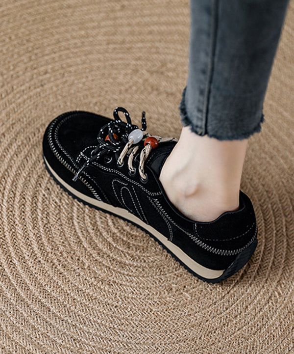Red Lace Up Platform Suede Splicing Flats